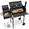 Hasteel charcoal grill with offset smoker outdoor barrel bbq grill camping barbecue grill for patio backyard garden party picnic large 420sqin cooking area 2 screwdrivers 6 hooks black  urban country home decor