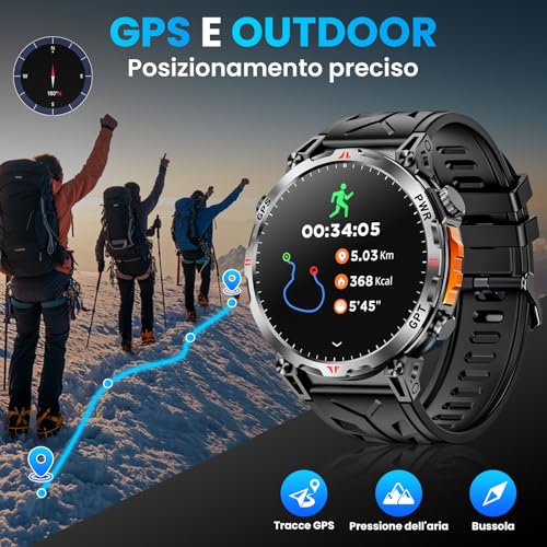 Mingdaln Orologio Intelligente Militare Con Gps/Bussola, Orologio Intelligente Con Assistente Vocale Gpt,A Schermo Amoled Da 1,56" Per Uomini, Compatibile Con Android E Ios (Nero) - 2