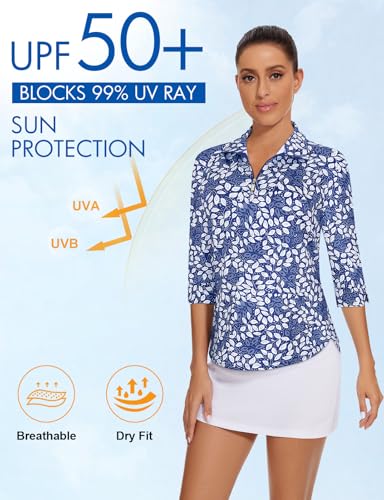 Image of Cucuchy Style Womens Golf Shirt 3 /4 Sleeve Quarter Zip Workout Tennis Tops Quick Dry UPF 50+ Shirts