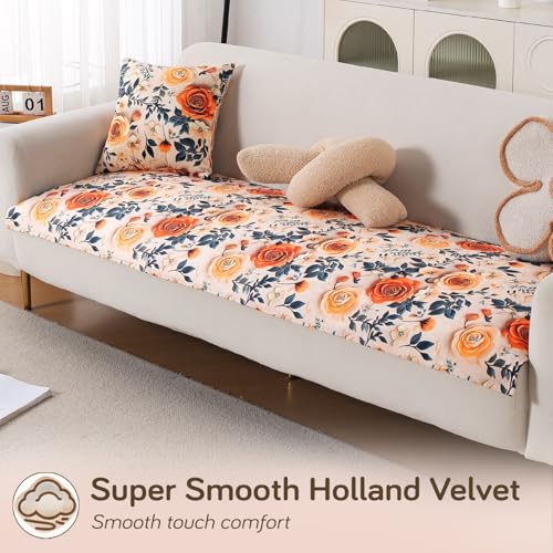 Image of HOKIPO 'Nature Muse' Premium HD Printed Holland Velvet Sofa Cover Mat for 1 /2 /3 Seater & L-Shape Sofa. Make Your Own Sofa Cover Set, Mat 70(D) x 90(L) cm, Caramel Ambrosia (IN-914-D8)