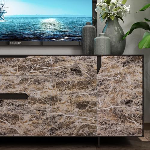 Image of Wide Marble Granite Peel and Stick Wallpaper Contact Paper for Countertops | Counter Top Covers Brown Thick Waterproof Self-Adhesive Marble Vinyl Wrap 31.5x354inch Dark Wall Paper for Kitchen Bathroom