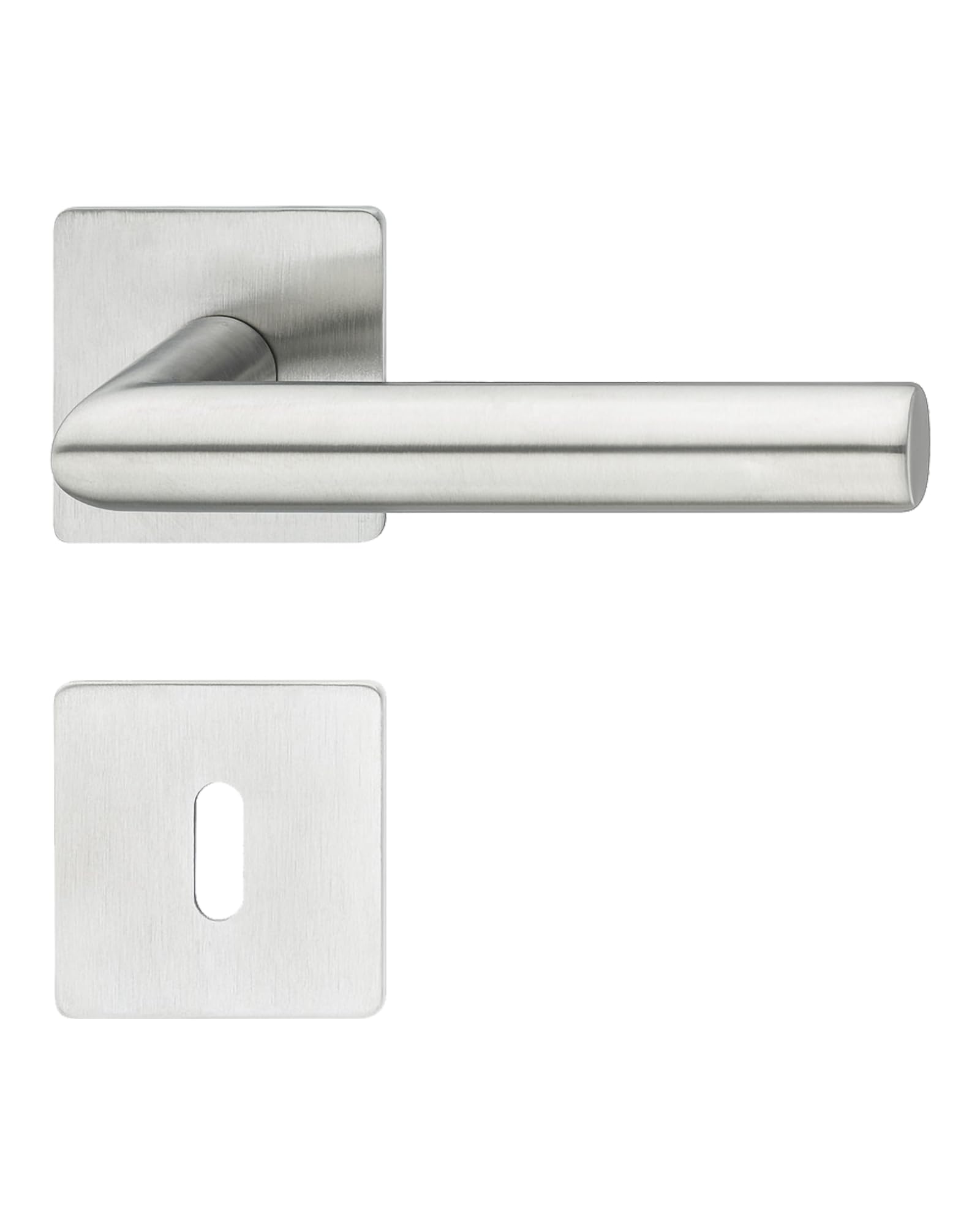 Gedotec Juego de manillas de acero inoxidable | 1 juego de herrajes para puerta interior + exterior, incluye material de fijación | LDH 3171 | Picaporte para puerta de acero inoxidable cepillado mate