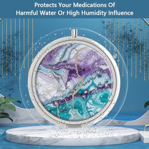 Image of Pill Box 3 Compartment Small Pill Case,Portable for Pocket or Purse Pill Organizer Pill Container Holder to Hold Vitamins, Medication, Fish Oil and Supplements(Teal Blue Marble)