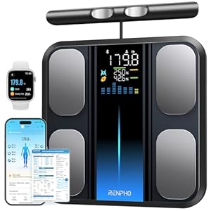 RENPHO Körperfettwaage, 8-Elektroden-Körperfettwaage mit App, Körperfettwaage mit Teleskopgriffsensor, Digitale Personenwaage mit LED-Anzeige, Ganzkörperanalyse mit 27 Körperwerten, 180 kg/400 lbs