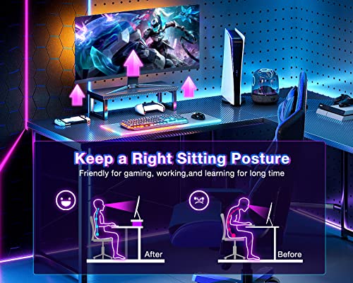 Odk L Shaped Gaming Desk, 51 Inch Computer Desk With Monitor Stand, Pc Gaming Desk, Corner Desk Table For Home Office Sturdy Writing Workstation, Carbon Fiber Surface, Black #TOP4