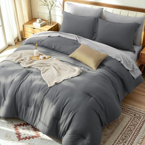 Prewashed Full Size Comforter Set 7-Piece Grey