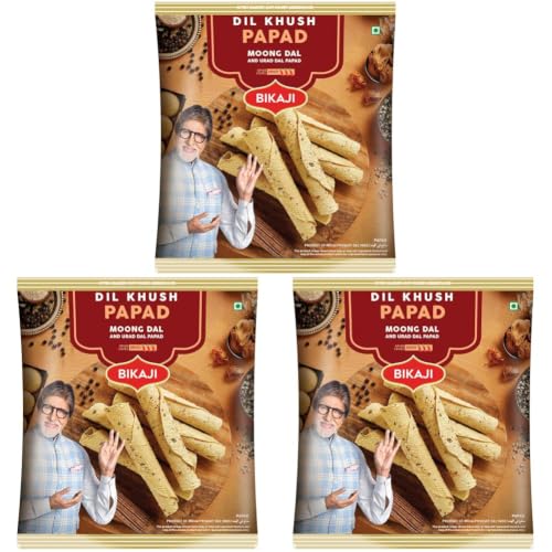 Image of Bikaji Dil Khush Papad - Quality Papads | 400g Pack| Appadam | Pappadam | Prepared under Strict Hygiene Conditions | Delicious & Digestive | Perfect Meal Companion | Balanced Spices (Pack of 3)
