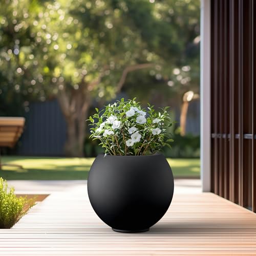 Kante Round Concrete Flower Pot, 19.3 Inch Dia (14" Opening) Sphere Shape Design Planter with Drainage Hole and Rubber Plug for Indoor & Outdoor Plants, Black Finish with Painted Interior by Kante - Image 5