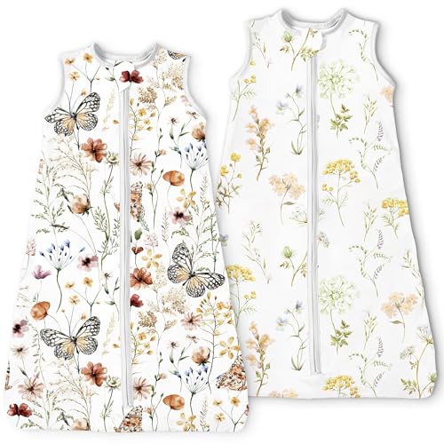 Image of TOTBASIC Baby Sleep Sack 0-3-6 Months Light Wearable Blanket for Babies with 2-Way Zippers, 0.5 TOG Premium Soft Breathable Sleeping Bag for Baby Boys Girls 2-Pack(Wildflowers)