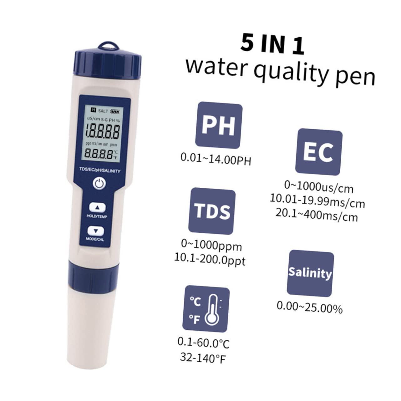 Tester di Salinità Digitale per Acquari e Piscine Sonda ad Alta Sensibilità, Misuratore EC in Plastica, Alimentato a Batteria Lr44, per Acqua Salata