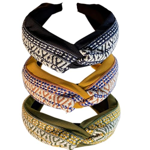 3PCS Stirnbänder für Frauen Haare Boho Wrap Tie Mode Haarbänder Elastische Twist Haartuch Hübsche Fliege Stirnband Breite Alice Haarband für Frauen Uk und Mädchen