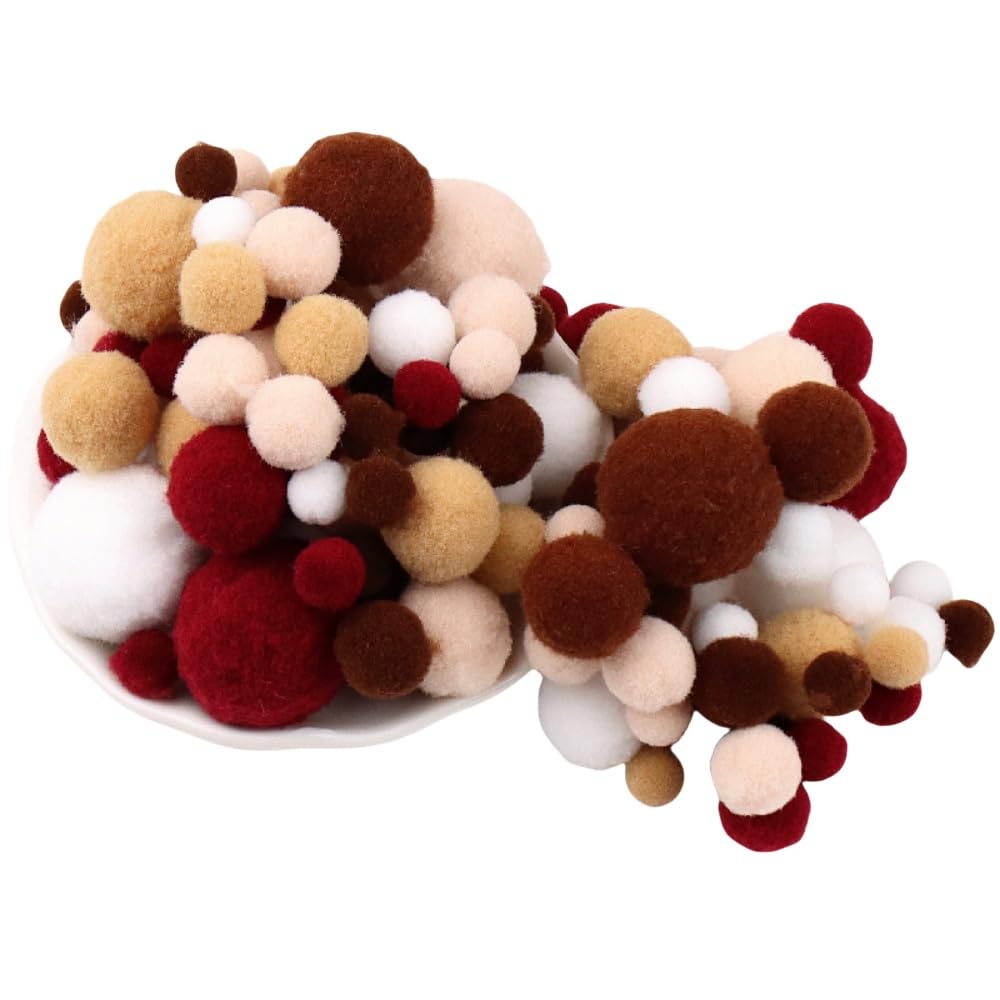 Raylinedo Brown 130 Pieces Assorted Sizes Pom Poms Series Arts Crafts Pompoms Balls For Hobby Supplies And Creative Craft Diy Material