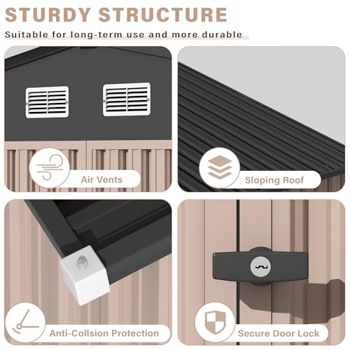 Outdoor Metal Sheds 6x8, Outdoor Storage Shed Metal Garden Tool Shed for Backyard, Utility Sheds Buildings with Air Vent
