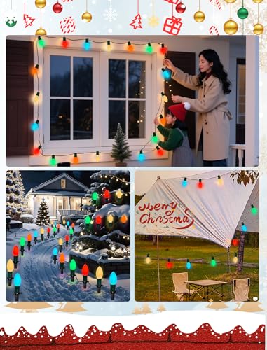 Image of C9 LED Multicolor Christmas Lights Outdoor, 25Ft C9 Vintage Christmas Lights Waterproof with 26 LED Colorful Bulbs, Outdoor Christmas Decorations String Lights for Patio Garden Roofline Holiday Party
