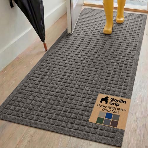 Image of GORILLA GRIP Ultra Absorbent Front Door Mat Outside Entrance, 72x24, Traps Dirt and Moisture, HydroABSORB Indoor Outdoor Doormat Holds 2.75 Cups Water, Stain and Fade Resistant Welcome Mat, Charcoal