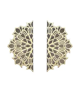 Two Moustaches Lotus Flower On Corners Style 6 Inches Brass Door Handle Pair For Main Door,Antique Door Handles,Wardrobe Handles,Handles For Glass Doors,Standard,Pack Of 2 - Brass,Pull Handle