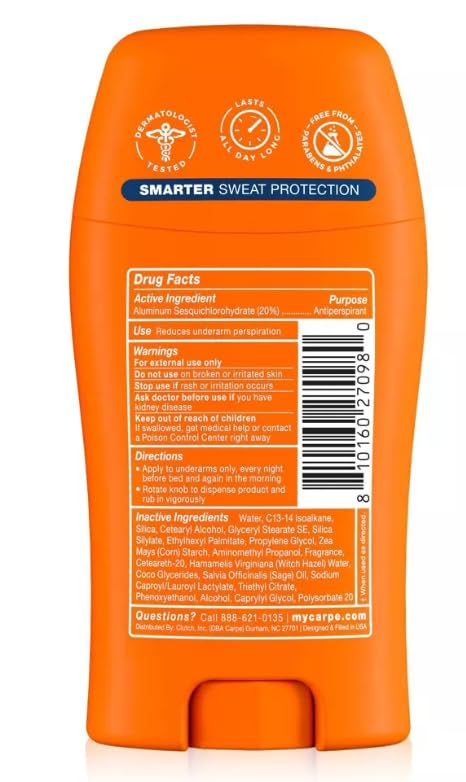 Carpe Men's 100HR Sweat & Odor Control Antiperspirant Deodorant - Ocean Storm - 1.76oz: Paraben-Free, Vegan, Cream, Under Arm