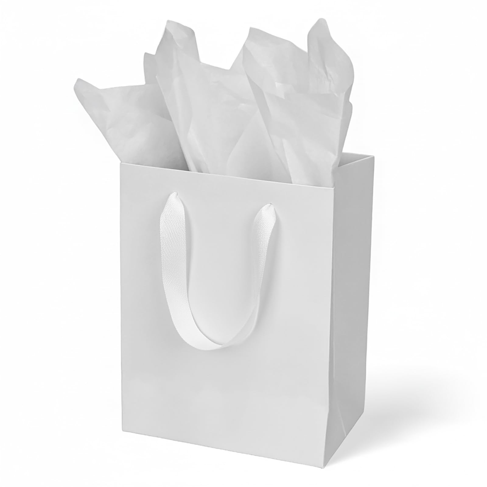 Papertide Thoughtful Mid Size Gift Bags – 20 Pack 17.8x10.2x22.9cm White Paper Bags with Tissue, Reusable & Sturdy for Wine, Candles, Cosmetics, Birthday Gifts & Party Favors