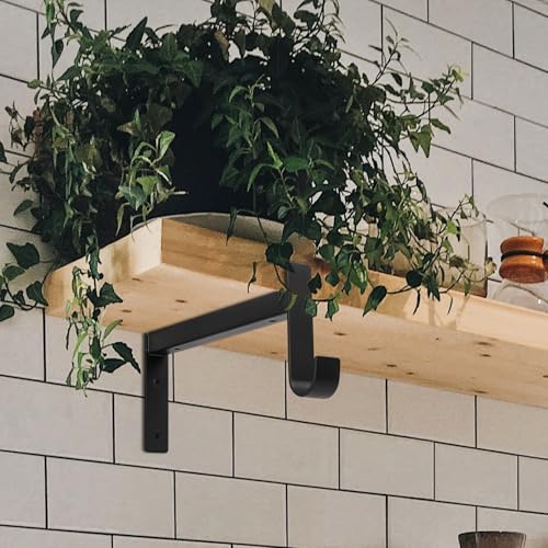 2 Pcs Soporte Estanteria Pared, Soportes para Estantes de Pared, Escuadras para Estanterias, Escuadras Metalicas Negros, Soportes Estantes de 90 Grados con Ganchos para Oficina Casa Estante(255mm) - imagen 5