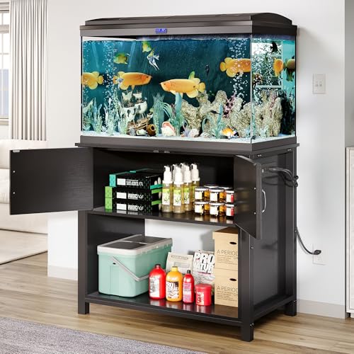 Image of 40-50 Gallon Fish Tank Stand with Power Outlets, Double Fish Tank Stand Table with Cabinet, 660LBS Capacity Heavy Duty Metal Aquarium Stand