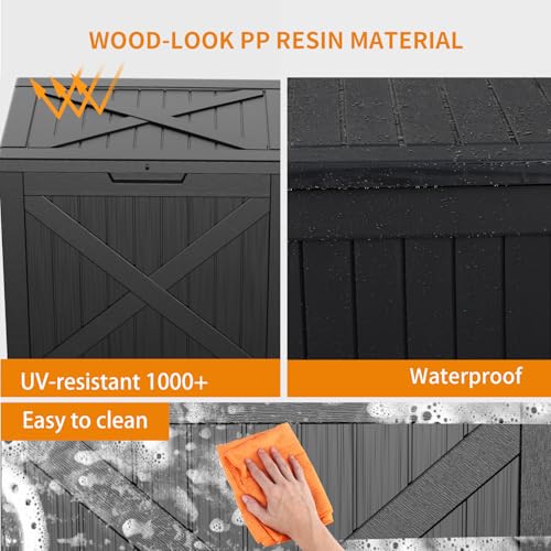 32 Gallon Outdoor Deck Box,Storage Lockable Waterproof Patio Furniture,Garden Tools,Cushions,Pool Accessories Outside Storage Resin Box(Black) - Image 6