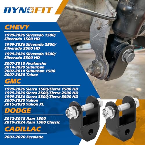 Image of Dynofit 2-4 inch Rear Shock Extenders for 1999-2026 Silverado /Sierra 1500 /2500HD /3500HD, Ram 1500, Tahoe /Yukon /Escalade, Heavy-Duty Black Steel Extension Bracket Compatible with Rear Leveling Lift Kits