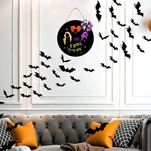 Akerock Hocus Pocus Decor Halloween Door Decorations Hanger Sign I Put A Spell On You, Halloween Wreath Wooden Hocus Pocus Decorations, Halloween Home Decor For Wall, Indoor, Outdoor, Black #TOP3