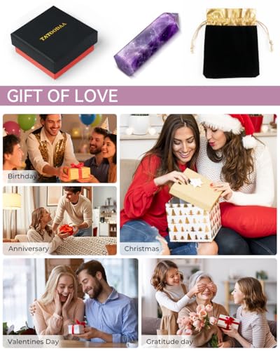 Image of Amethyst Natural Healing Crystal Wand Set - 2.4-2.8 inch Polished Gemstone Point Obelisk - Hexagonal Towers for Reiki Energy, Chakra Balancing, Meditation & Home Office Decor - Spiritual Gifts for Women