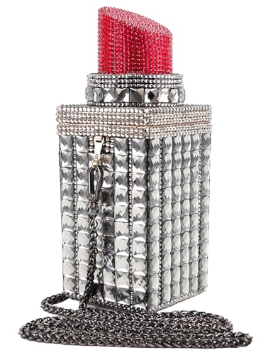 Image of Women Lipstick Shape Inlaid Rhinestone Crystal Glitter Evening Bags Purses Clutch Sparkly Banquet Handbag | Lipstick Shape