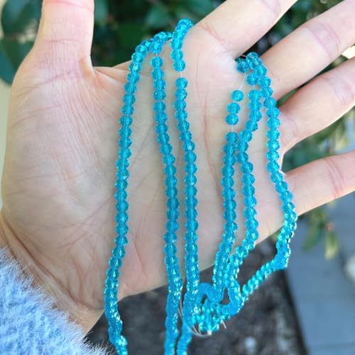 Image of 1000pcs Czech Faceted Rondelle Crystal Glass Beads 4mm Small Tiny Bulk Aquamarine Blue