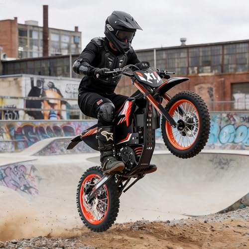 QRONGE X1 Spark Electric Dirt Bike for Adults Teens, Up to 60Miles&50MPH,60V/28.8Ah Battery, 4500W Peak 283Nm Motor 60° Slope, Dual Hydraulic Brakes, Full Suspension, Electric Motorcycle for Age 13+