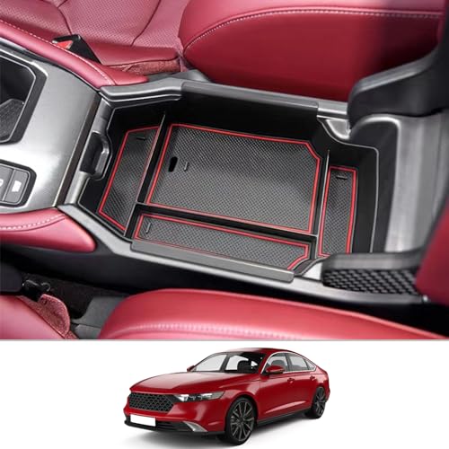 Image of CDEFG 2023-2026 Accord Center Console Accessory Organizer for 2023 2024 2025 2026 Accord Sport EX-L L Touring LX EX Console Armrest Tray Storage Box 2023-2026 Accord 11th Gen Hybrid Accessories (Red)