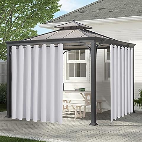 LUSHLEAF Indoor/Outdoor Curtains for Patio, Greyish White, 100 x 84 inch - Thermal Insulated, UV Sun Light Blocking Waterproof Blackout Curtains for Bedroom, Living room, Porch, Cabana, Set of 1 Panel Cover
