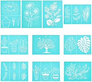 OLYCRAFT 10pcs Self-Adhesive Silk Screen Printing Stencil Plant Theme Reusable Pattern Stencils for Painting on Wood Fabric T-Shirt Wall and Home Decorations