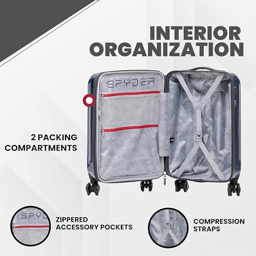Spyder Rails 3 Piece Luggage Set with 360° Spinner Wheels, TSA Approved Lock, (20 Inch, 25 Inch, 29 Inch), Navy4