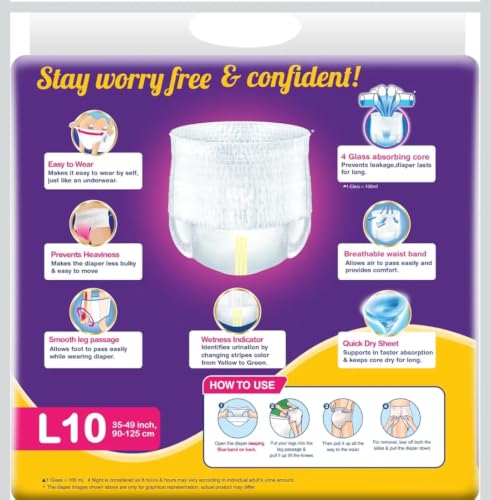 Image of Compatible with Lifree XL10 adult Diapers pants ALL NIGHT ABSORB Unisex, xtra large, xL size 10 Pieces, Waist size- 39-55 Inches, 100-140 cm up to 8 HOURS ABSORBENT