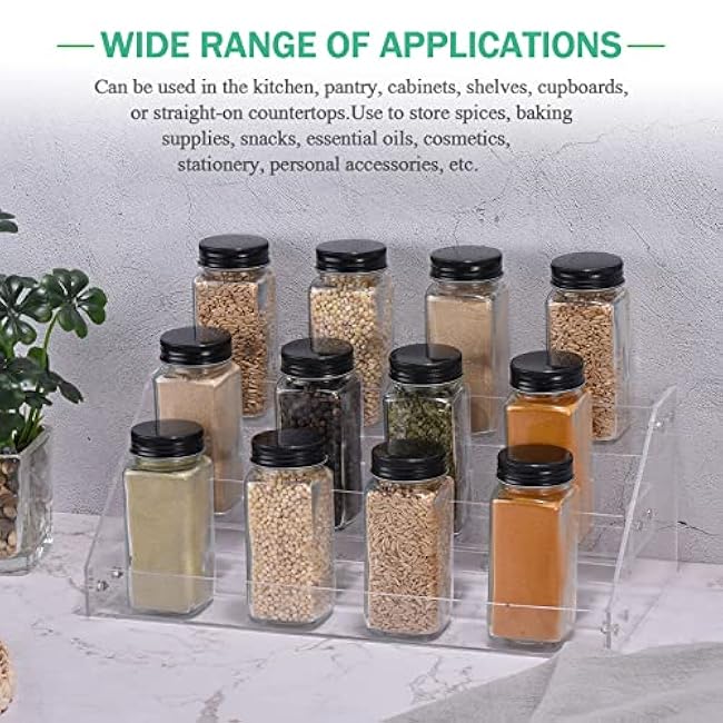 uxcell Acrylic Spice Rack Organizer for Cabinet, 3 Tier Clear Spice Rack Shelf Seasoning Can Organizer Spice Drawer Organizer for Countertop Cabinet Storage Pantry Kitchen Organization
