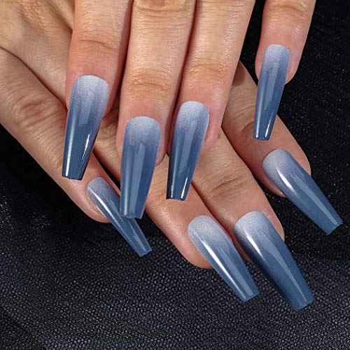 Favelo Extra Long Press on Nails Coffin Fake Nails Tips Gradient Full Cover False Nails Artificial Luxurious Nails Art for Women and Girls （24pcs） (Style2) - Thumbnail 2