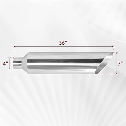 Miniatura 2 de Toma de escape diésel de acero inoxidable pulido de 4 pulgadas, salida de 7 pulgadas, con corte inglete, diésel (pila de fumadores de 4 pulgadas,