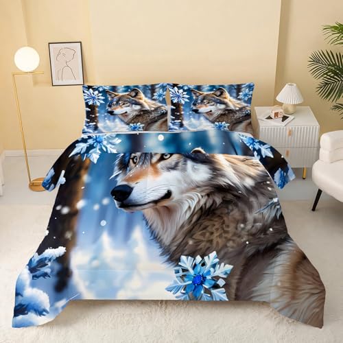 Edredon Cama 180 Gris, Invierno Nordico Cama 180 de Microfibra, Relleno 4 Estaciones Reversible, Ligero y Suave Edredón 260x240 cm y 2 Fundas de Almohadas 50x75 cm, Lobo407