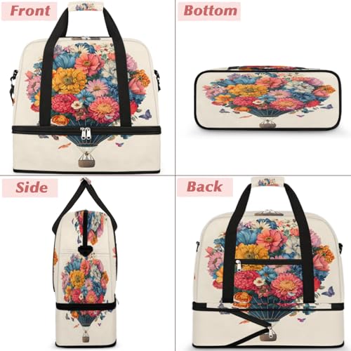 Travel Duffel Bags Flower Steam Ball Foldable Weekender Bags for Women with Shoes Compartment Waterproof & Tear Resistant Carry on Overnight Luggage Duffel Bag Shoulder Sports Tote Bag,A-9643