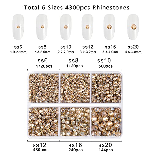Beadsland 4300pcs Flatback Nail Rhinestones,Gold Rhinestones Round Crystal Gems for Crafts,Mixed 6 Sizes with Picking Tweezers and Wax Pencil Kit - Image 4