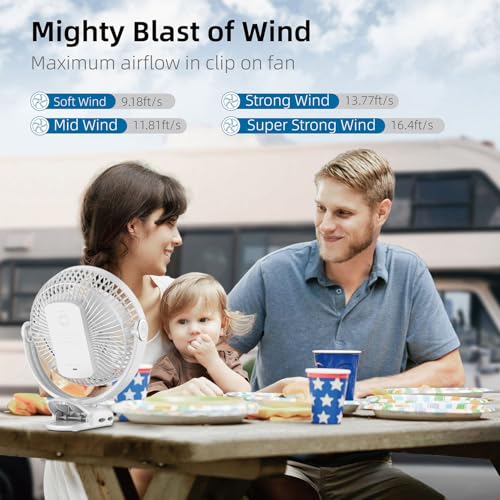 Image of 10000mAh 30hrs Rechargeable Clip on Fan, 8 Inch Battery Operated Fan Portable, 4 Speeds, Sturdy Clamp, Quiet USB Fans for Golf Cart Desk Treadmill Camping Truck Outdoor Travel Office, White