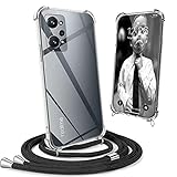 Mkej Funda para Realme GT Neo 2 con Cuerda, Realme GT Neo 2 Carcasa Transparente TPU Suave Silicona Case con Correa Colgante Ajustable Collar Correa de Cuello Cadena Cordón, Negro