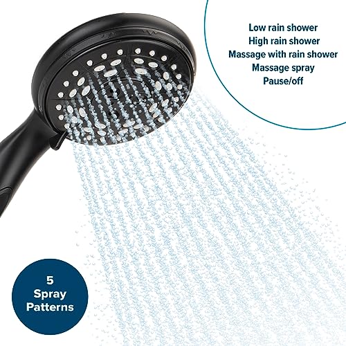 Image of Camco Complete RV /Marine Shower Head Kit | Features Convenient On /Off Switch for Water Efficient Showers | 5 Spray Patterns | Black (43744)