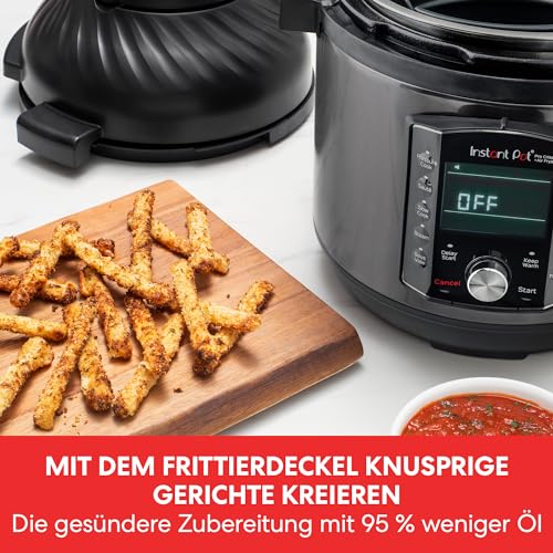 Foto von Instant Pot Pro Crisp 11-in-1-Elektro-Multikocher – Schnellkochtopf, Heißluftfritteuse, Slow Cooker, Dampfgarer, Grill, Dörrgerät und Sous-Vide-Maschine – Schwarzer Edelstahl,1500 W, 7.6 L,