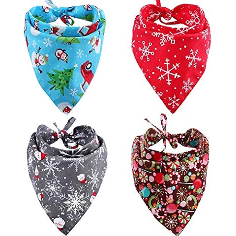 KZHAREEN 4 Pack Christmas Dog Bandana Reversible Triangle Bibs Scarf Accessories for Dogs Cats Pets Cover