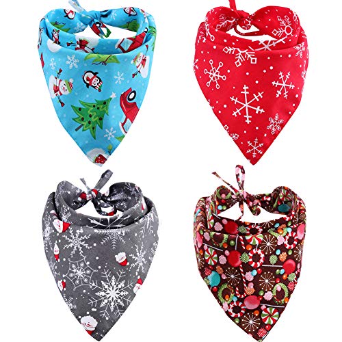 4 Pack Christmas Dog Bandana Reversible Triangle Bibs Scarf Accessories for Dogs Cats Pets Large