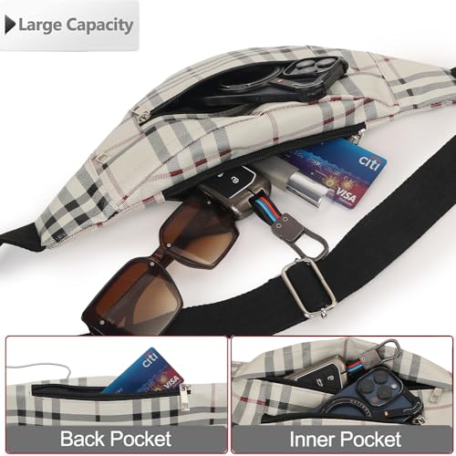 Image of Waist Bag for Man Woman - Anti Theft, Waterproof Zippers and Back Pocket - Large Travel Waist Pouch, Fanny Pack, Belt & Hip Bag for Men, Women for Hiking, Passport, Gym (Black) (Cream)