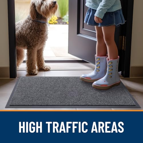 OLANLY 2-Pack Front Door Mats 29.5x17, Waterproof Heavy-Duty Doormats | Grey, Absorbent, Stain and Fade Resistant Non-Slip Backing, Easy-Clean Indoor